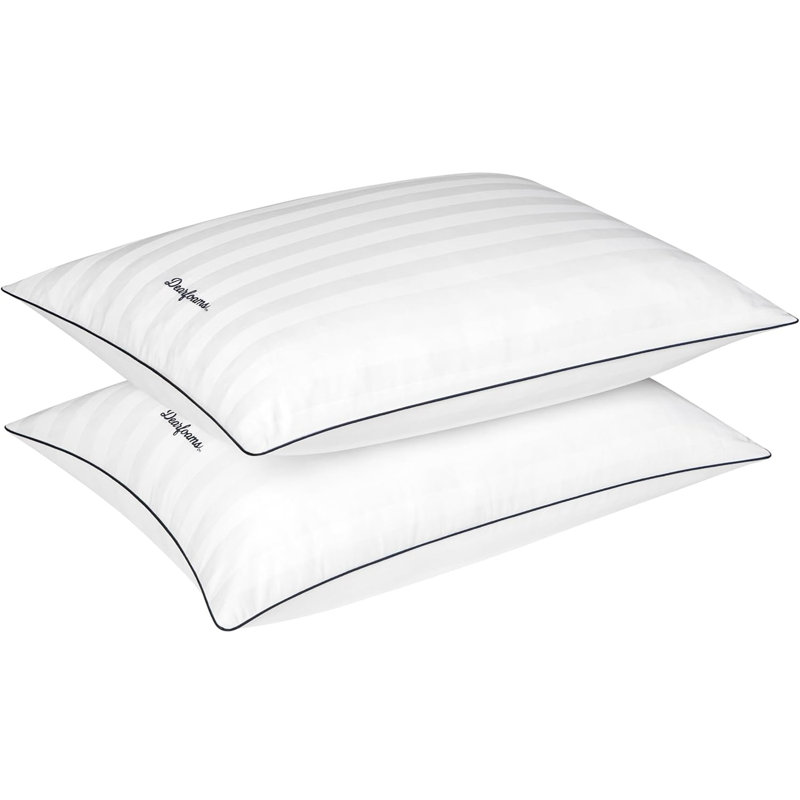 Dearfoams Luxurious 200 Tc Cotton Stripe Down Alternative Bed Pillows, Set Of 2, Standard