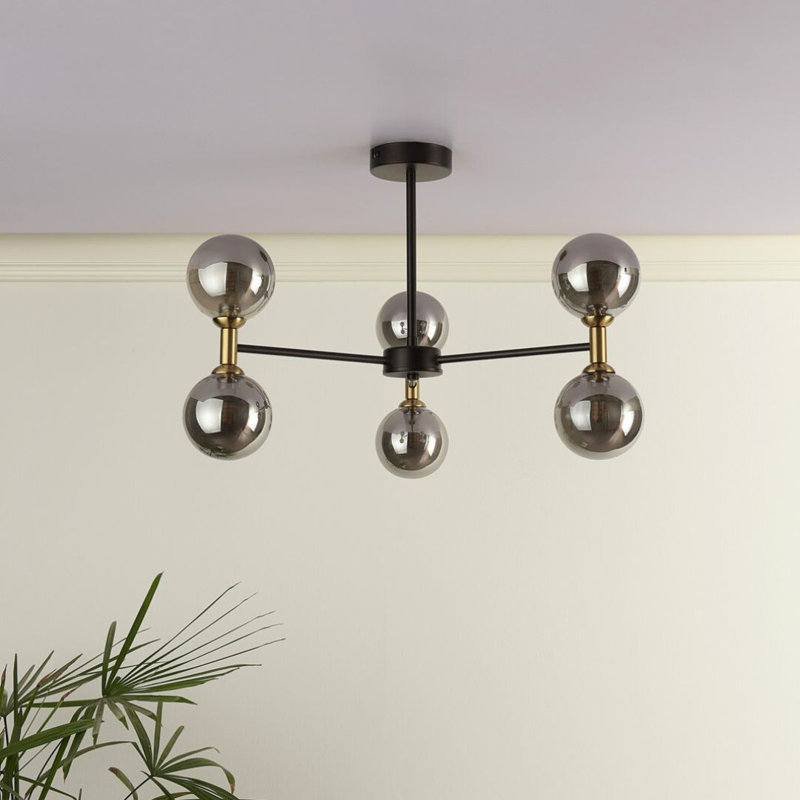 Glass Semi Flush Mount, 6 Lights, 385cm H x 570cm W x 570cm D