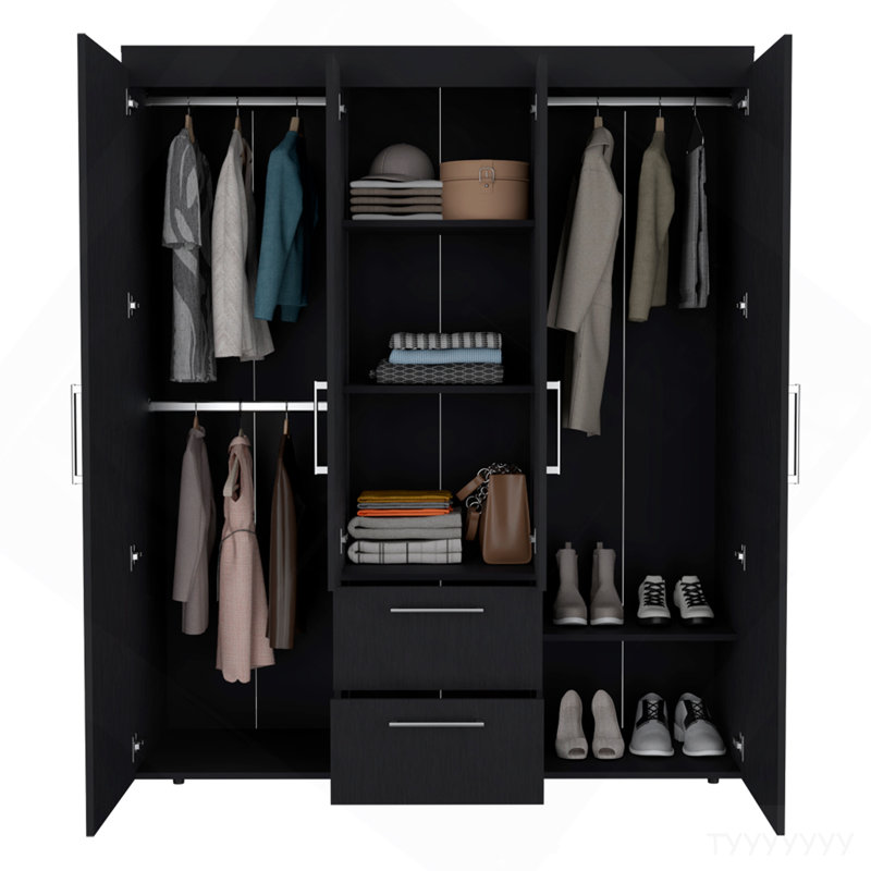 Armoire Elma, chambre à coucher, noir, Noir