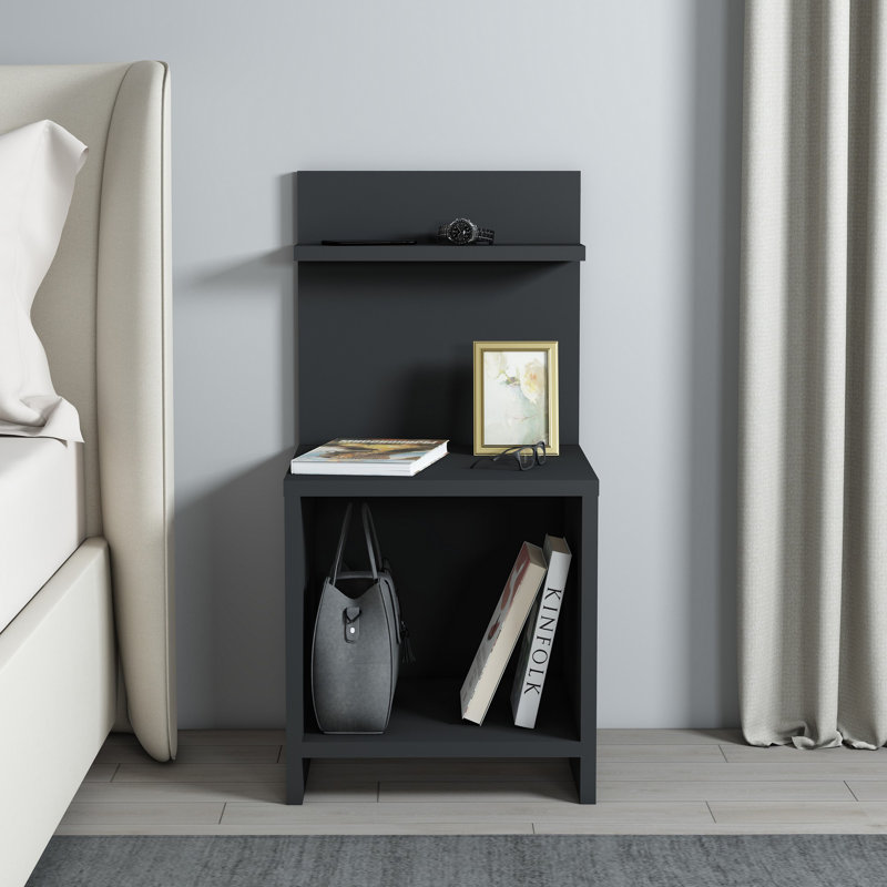 Stylish Nightstand with Wall-Mount Option, Anthracite Color, 14.0 x 28.3 x 14.7 inches | 100% Chipboard Construction, Durable and Modern Design | Ideal for Bedroom Storage & Decor, Functional and Elegant
