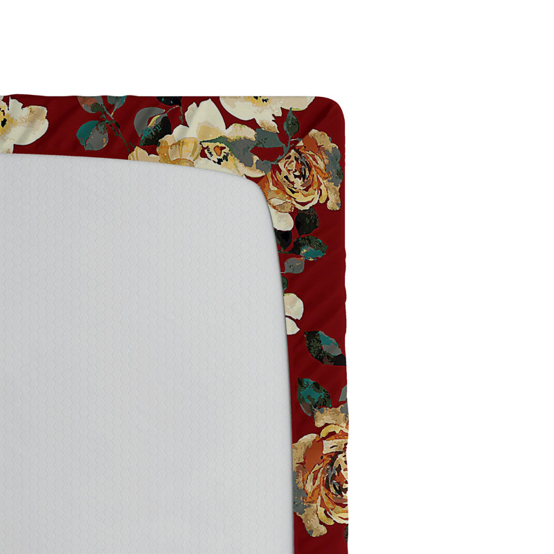 Drap-housse floral Ambesonne, Rubis, ambre, gris, bleu sarcelle / floral, Drap-housse grand