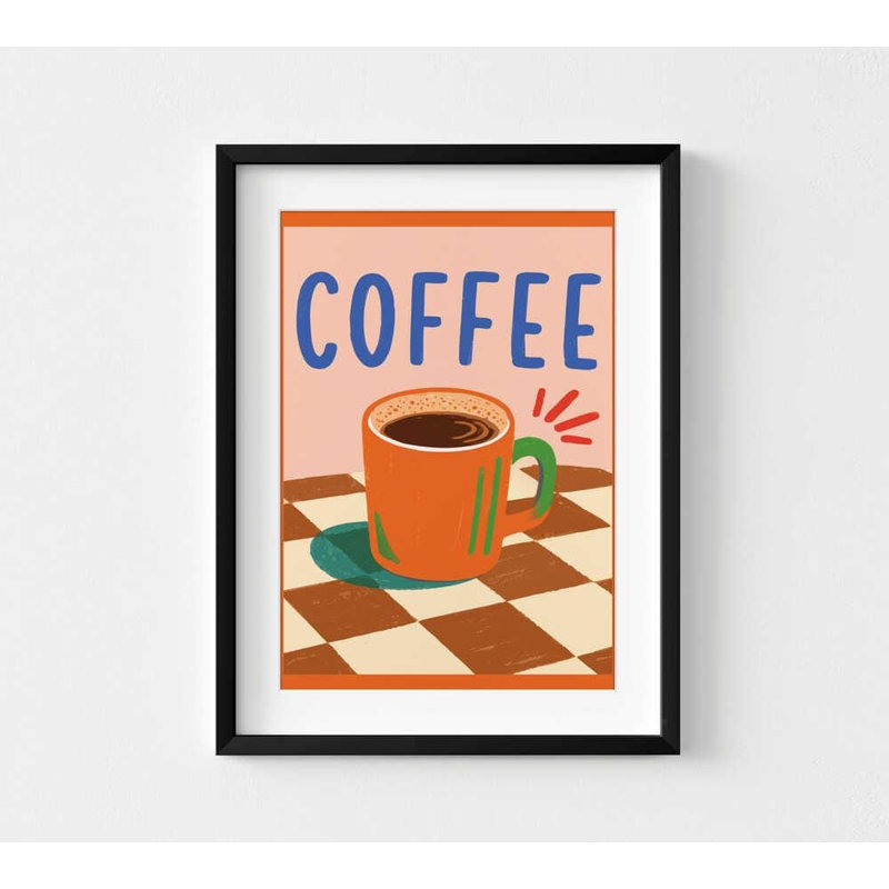 Café, reproduction d'aquarelle - prêt à accrocher, décoration murale, H 40 po x l 30 po, Noir