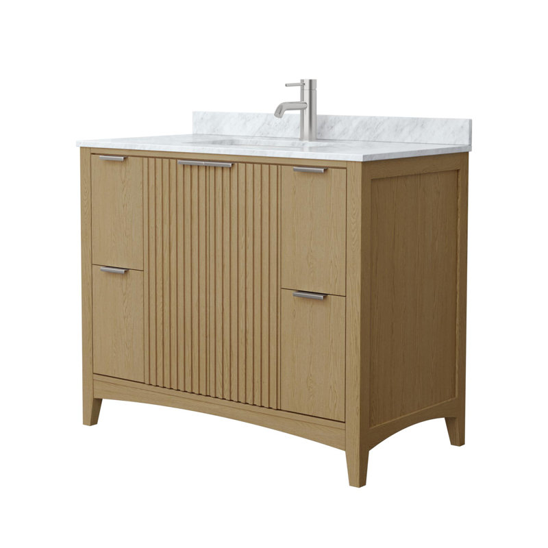 Meuble-lavabo simple avec plateau en marbre Palmilla, Beige, Nickel brossé, 42"