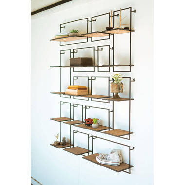 Pynsseu5 Tier Farmhouse Iron Pipe Shelf Wall Mount Open Bookshelf (Wooden  board not included) & Reviews