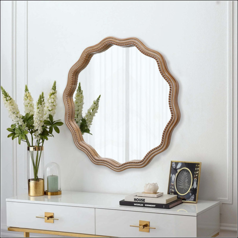 Miroir mural rond en bois ondulé, miroir mural festonné