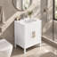 Ensemble meuble-lavabo moderne de 61,2 cm (24,09 pouces) avec lavabo, armoire blanche brillante ondulée, poignées dorées, tablette réglable, meuble de rangement autoportant