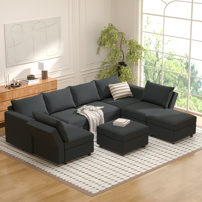 Canapé modulaire rembourré 8 pièces avec rangement BOX MODULE STO SOFA, Mélange de coton gris