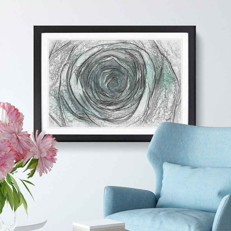 Mint Green Rose - Picture Frame Graphic Art Print, Black Framed, 48cm H x 65cm W x 2cm D