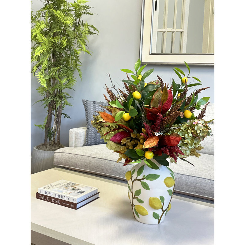 Fall Arrangement in Lemon Vase