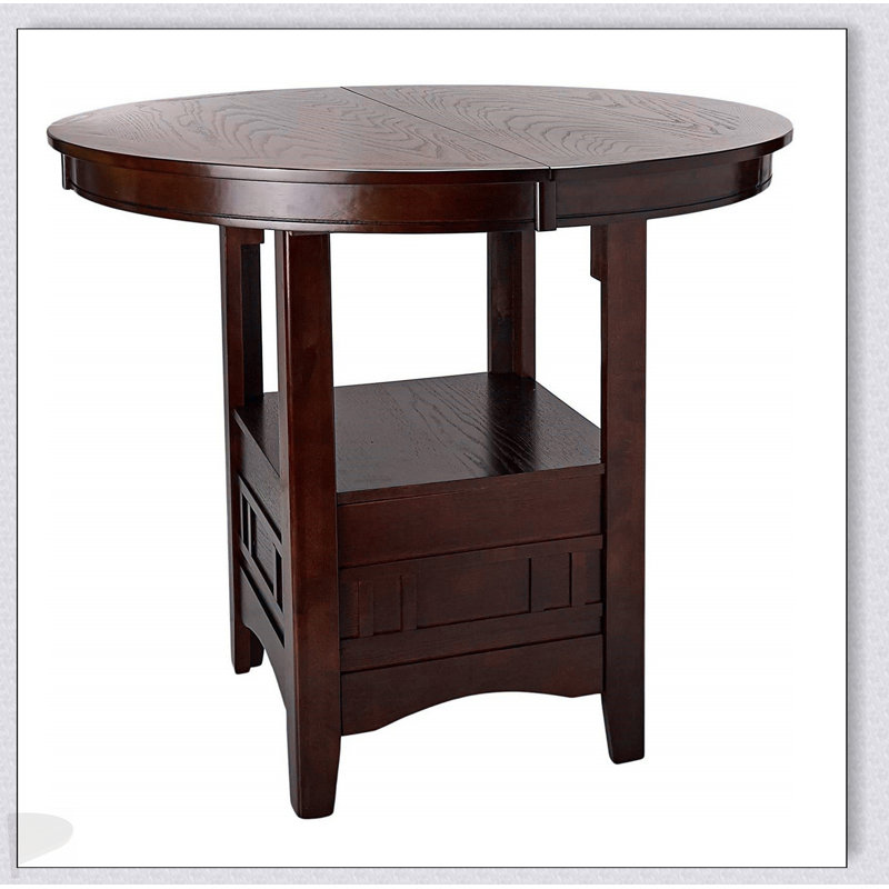 Round Counter-Height Dining Table With Shelves, Solid Wood Finish For Compact And Stylish Dining