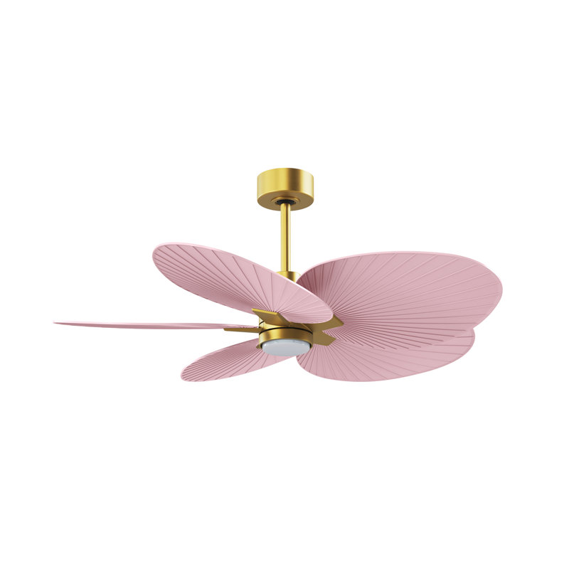 Alessandra Tropical - Five Blade Ceiling Fan - Integrated LED -Matte Black Finish -Light Blue Blades, Brushed Brass