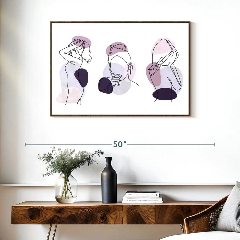 Women One Line, 37 po x 25 po, Cadre flottant noyer