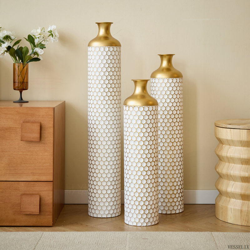 Ensemble de 3 vases de sol en métal émaillé blanc en forme de goutte, décoration intérieure de style moderne