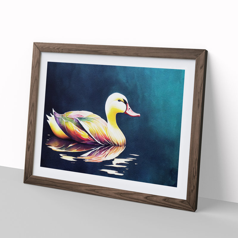 Watercolour Duck Vol.4 - Single Picture Frame Print, 34cm H x 46cm W x 2cm D, Walnut Framed