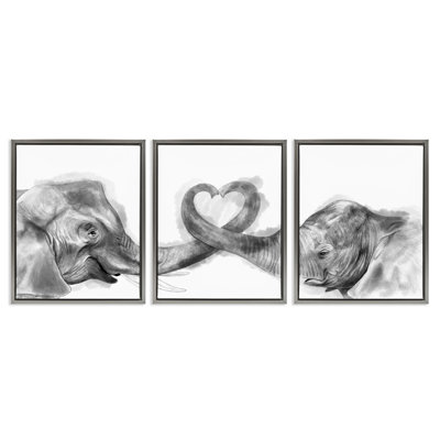 Ensemble de 3 toiles en forme d'éléphant en forme de cœur par Daphne Polselli
