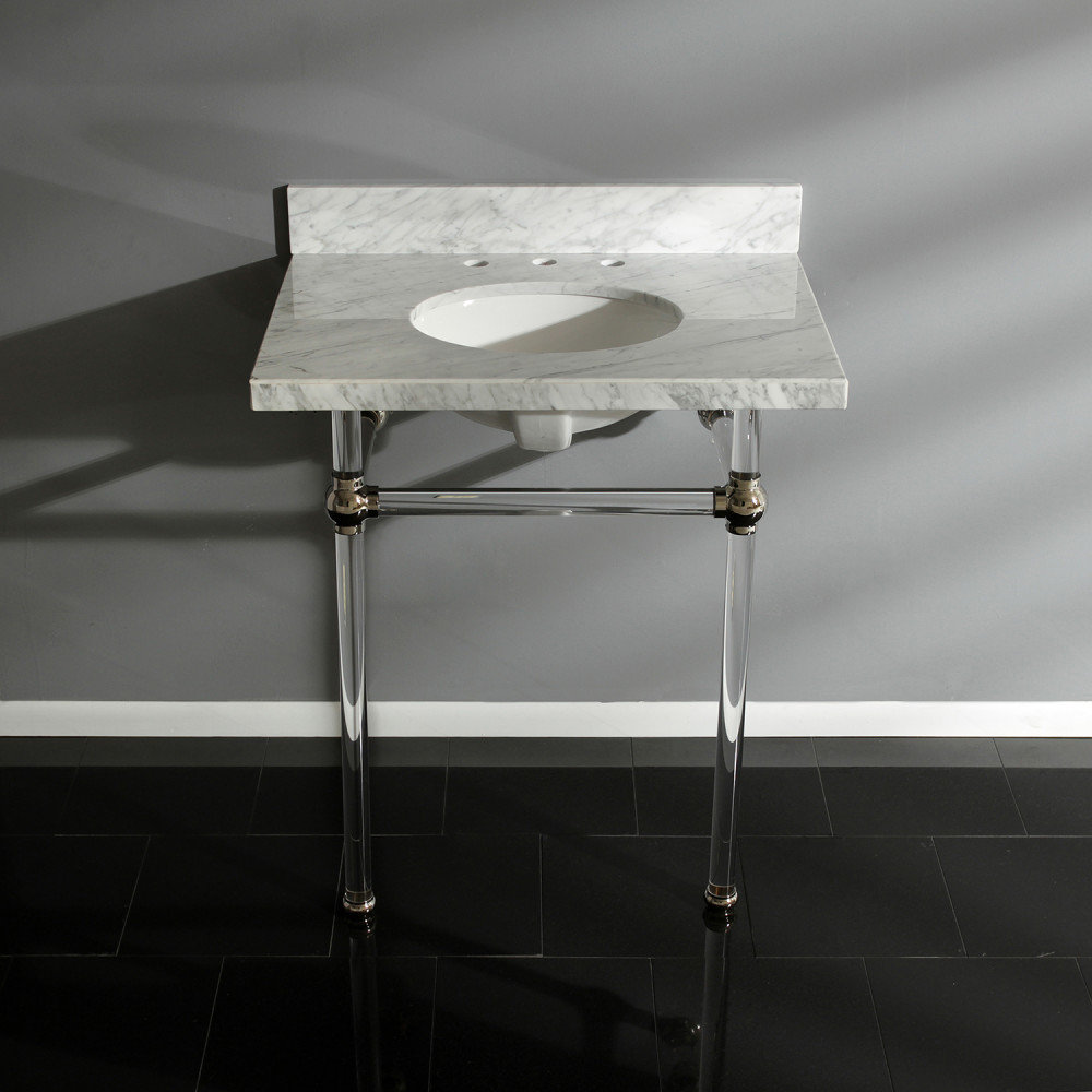 Kingston Brass Templeton 30-Inch Carrara Marble Vanity Top with Clear Acrylic Legs (8-Inch, 3-Hole) Kingston Brass Sink 