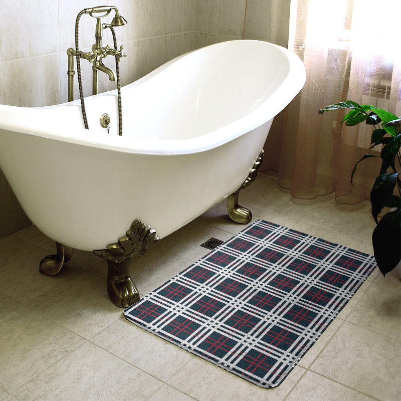 Memory Foam Non-Slip Bath Rug, 17" W x 24" L, Black/White/Red
