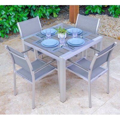 Belvedere 5 Piece Brushed Aluminum Outdoor Dining Table Set -  AKOYA Outdoor Essentials, BEL0501-CHARCOAL