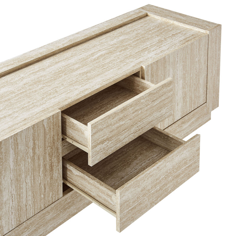 Hollis 59" Light Brown Travertine Laminate TV Stand with Cabinet