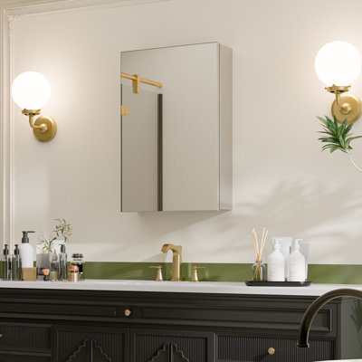 16"W x 24"H Recessed or Surface Mount Aluminum Frameless Medicine Cabinet With Mirrored Door and Adjustable Shelves
