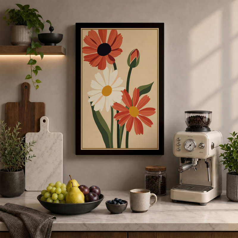 Daisy Specimens Study Botanical - Wrapped Canvas, 24x16 - 61.0 x 40.6 cm, Teal Border