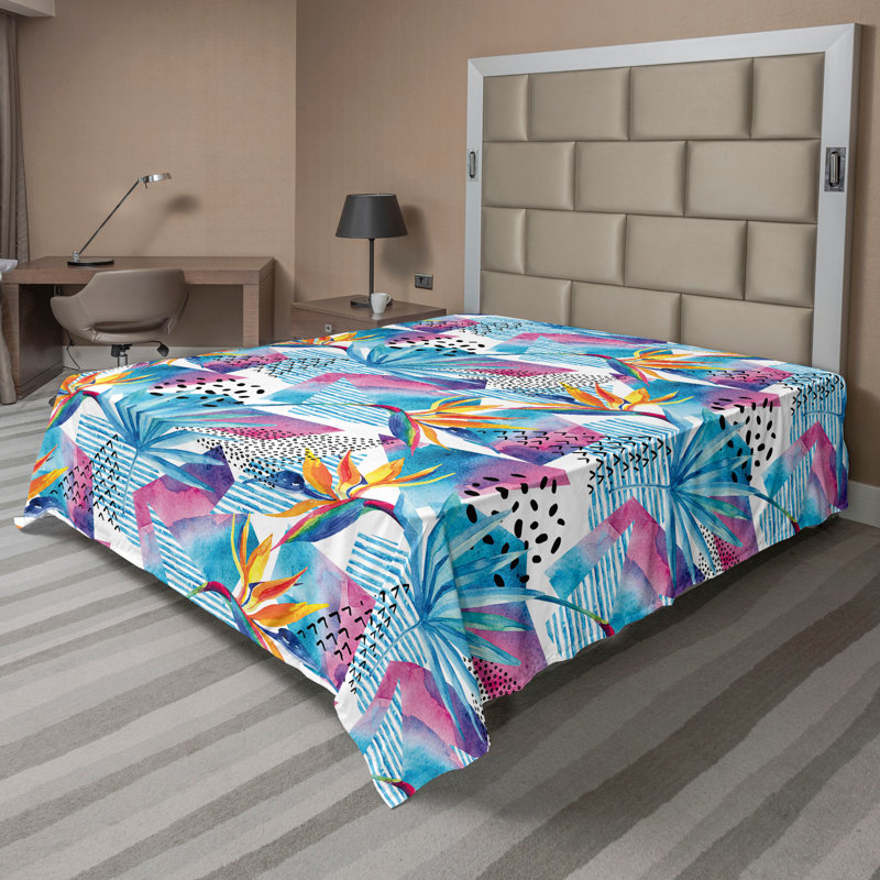 Ambesonne Floral Design Flat Sheet Jumble Cactus Flowers, California King Flat Sheet, Blue/Pink Floral