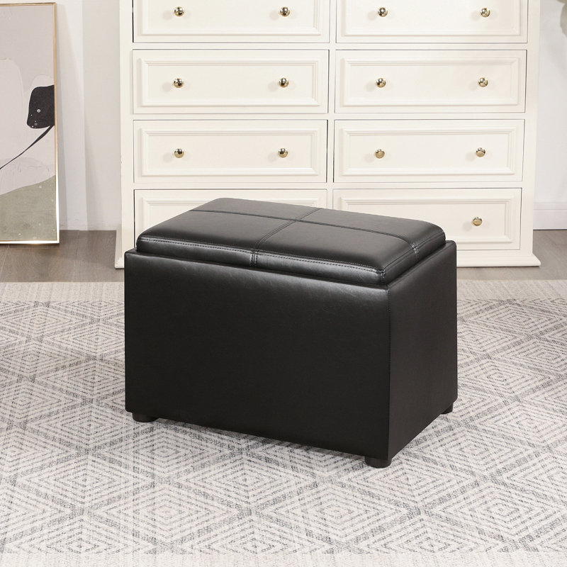 22" Wide Faux Leather Storage Ottoman Bench With Reversible Tray