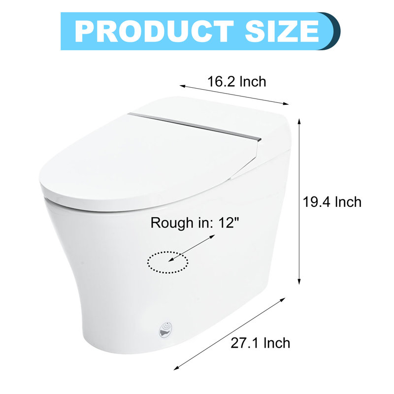 Toilette ronde sans réservoir Mondawe sans réservoir à chasse d'eau de 1,28 gallon avec chasse d'eau avec capteur de pied et veilleuse (siège inclus)