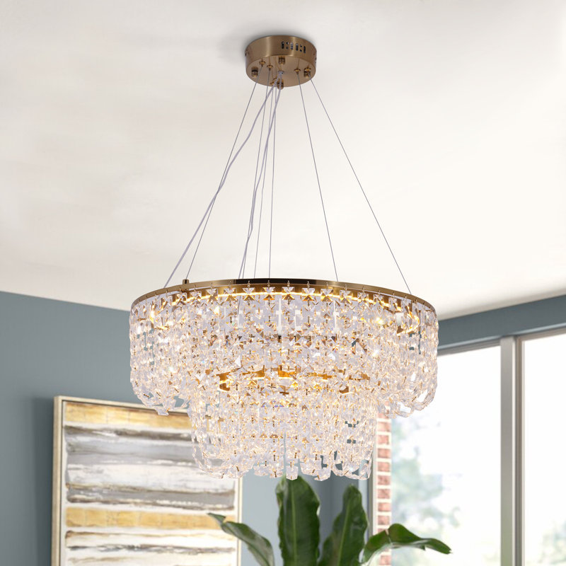 2-Tier 23.6" Dimmable LED Crystal Chandelier, Gold Modern Pendant Light for Dining Room, Living Room