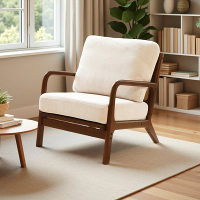 Cute Accent Chair With Solid Wood Frame, Living Room Chair With Soft Fabric Cushion, Cozy Bedroom Chair