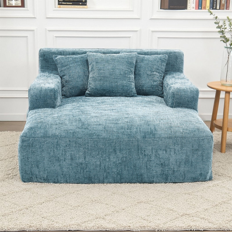Canapé-lit Chenille Lazy avec 3 oreillers, Bleu menthe