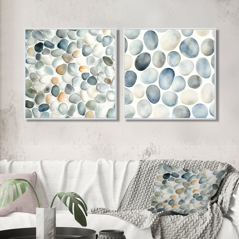 «Minimalist Meditation Stone Collage I - Meditation Wall Decor - Traditional Wall Art», 2 pièces, 16" H x 33" W, White