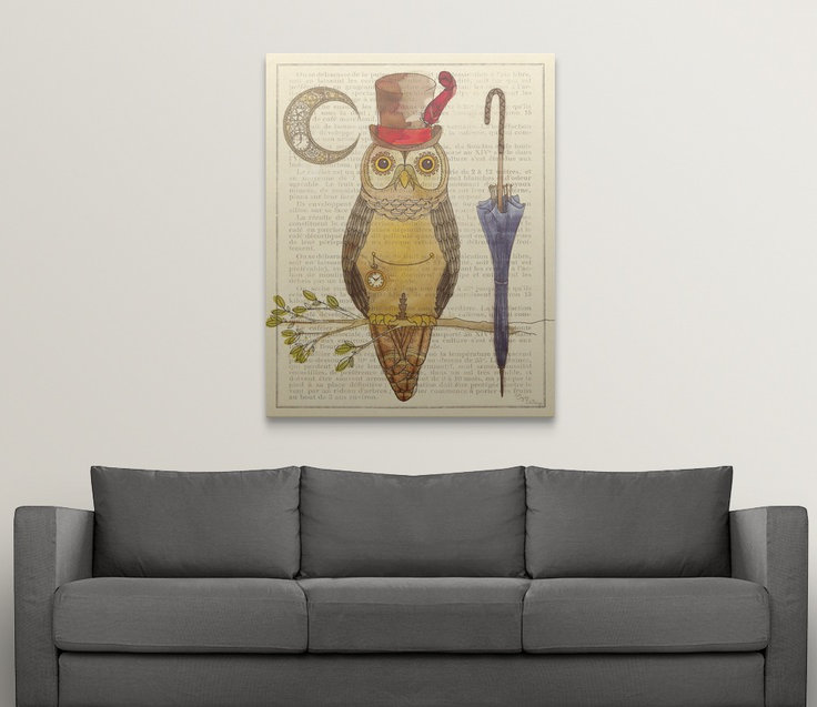 « i » par elyse deneige, impression Steampunk Owl, H 48 po x l 38 po x P 1,5 po, Toile