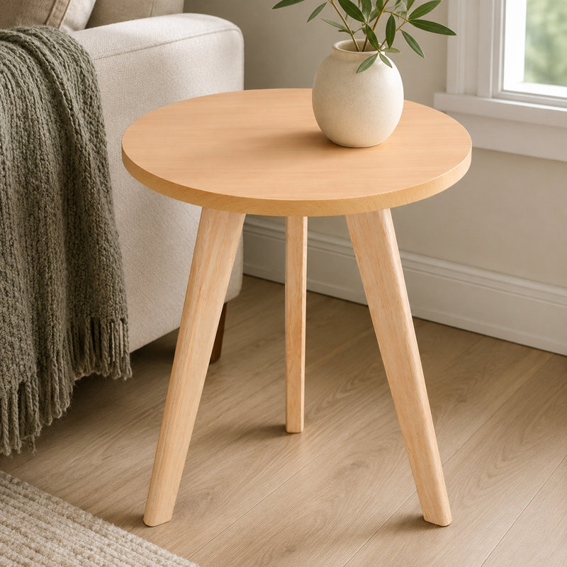 Round Accent Side Table with Wood Frame