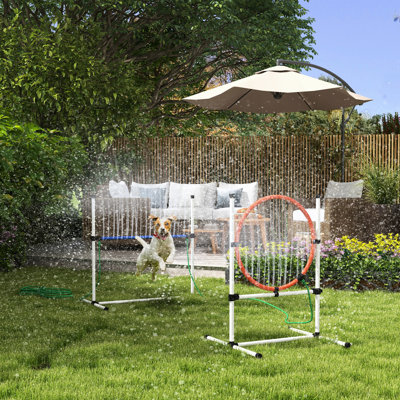 Dog Obstacle Training Apparatus - Adjustable Jumping Ring, Hurdle, Water Spray Tube, Convenient Carry Bag, Whistle Improve Dog's Navigation Skills Agi