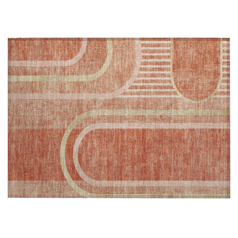 2' X 3' Salmon Abstract Washable Indoor Outdoor Area Rug