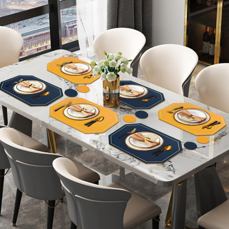 Faux Leather Placemat, Blue/Yellow