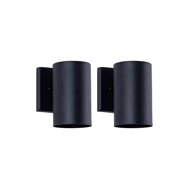 Set of 2 Black Outdoor Wall Sconces - Modern Cylinder Exterior Light Fixtures for Porch, Patio & Garage
