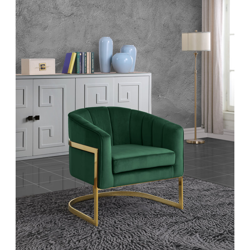 Fauteuil demi-tonneau en velours 30 po Carter, Velours vert