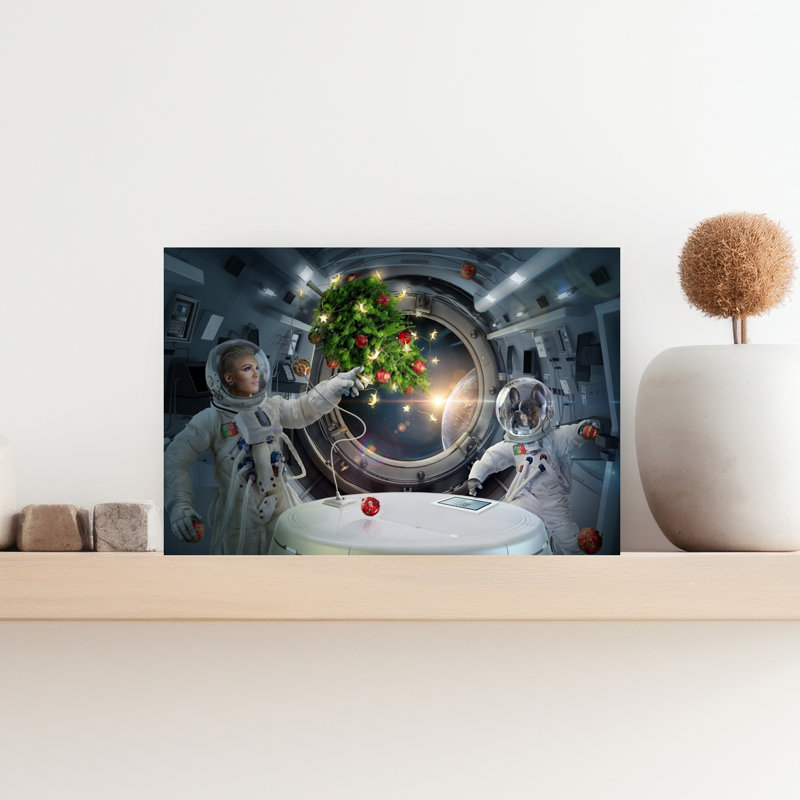 Astronaut Dog Christmas Whimsical Abstract Contemporary Christmas Tree Dog Landscape Nature Wall Art Print 1 Piece Wrapped Canvas Wall Art