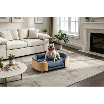 Scandinavian Style Elevated Dog Bed Pet Sofa With Solid Wood Legs And Bent Wood Back