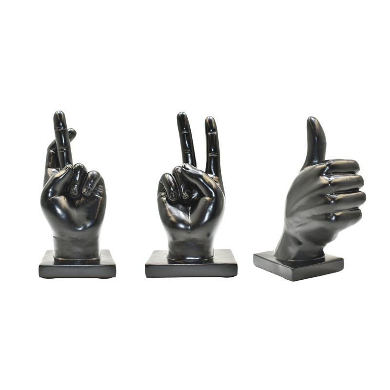 Adam & Friends Home Decor Fingers Crossed, Peace Sign, Thumbs Up Sculpture | 3-Piece |, Black