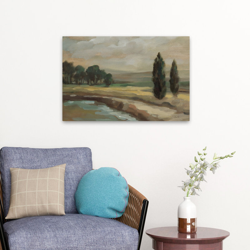 Au bord de la rivière - noir, bleu, crème, vert, H 24 po x l 16 po