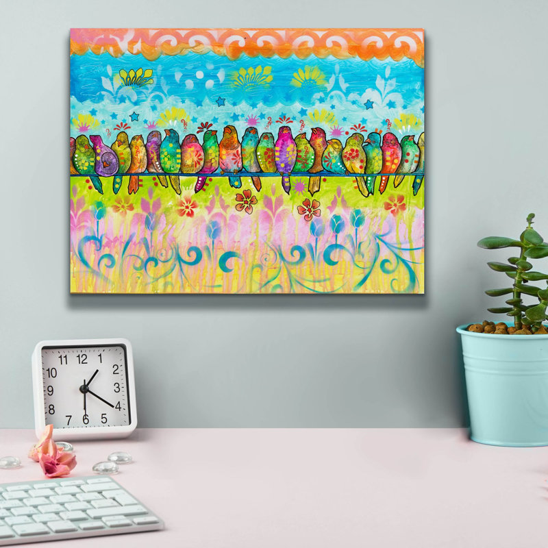 «Birds On A Line» par Dean Russo, art mural sur toile, H 12 po x l 16 po x P 0,75 po