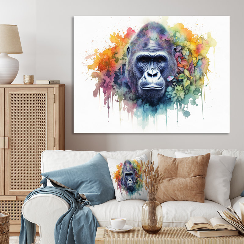 «Colorful Gorilla I» sur toile, H 16 po x l 32 po x P 1 po, Toile tendue