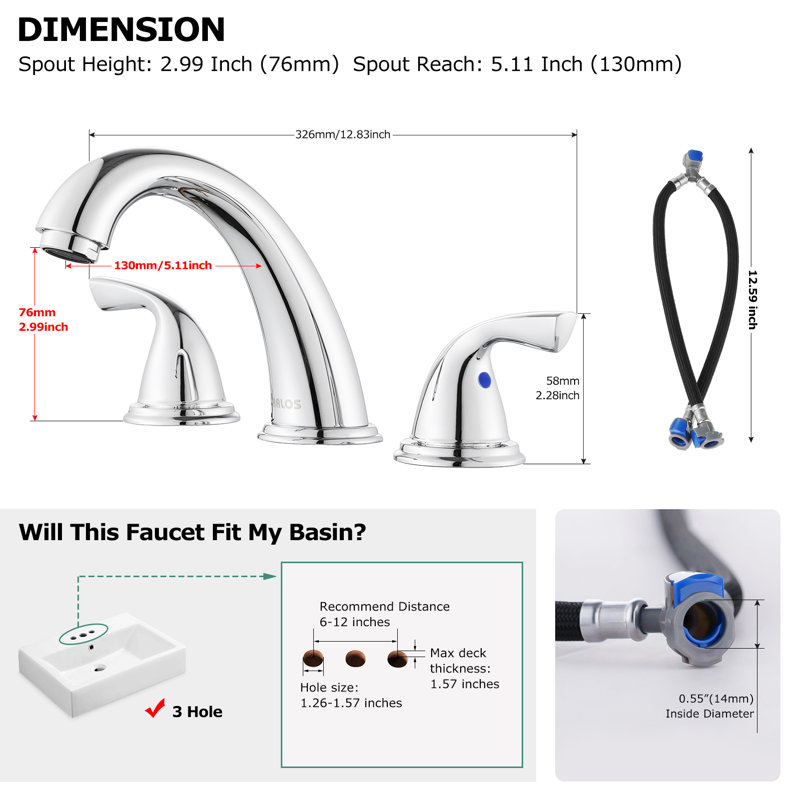 Widespread 2-handle Bathroom Faucet, Polished Chrome