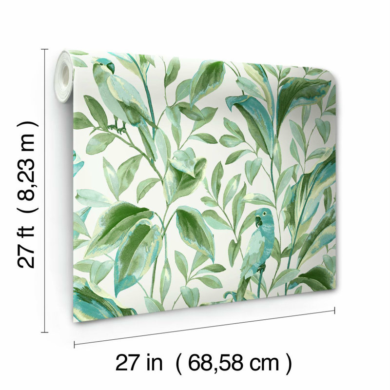 Tropical Love Birds Wallpaper, White/Aqua