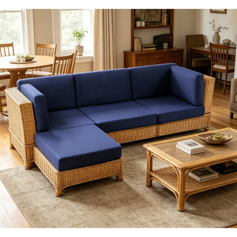 9-Piece Waterproof Fade-Resistant Patio Furniture Cushions Set for 4-Seat Sectional, Navy Blue, Blue