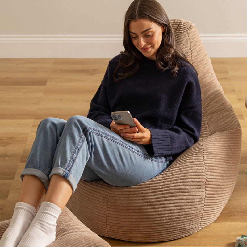 Dalton Corduroy Recliner Bean Bag and Footstool, Brown