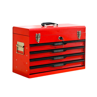 Red Powder - Coated 20 Inch Steel Tool Box With Drawers And Bearing Slide Rails For Smooth Operation